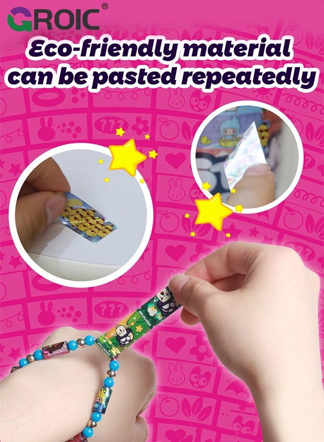 GROIC 320 DIY Bracelets Sticker, Wearable Shareable Stickers, DIY Jewelry Crafts for Girls, Travel-Friendly Gift for Kids, Mystery Reveal Sticki Rolls, Sticker String Fun DIY Bracelet and Necklace Making Kit - Image 2